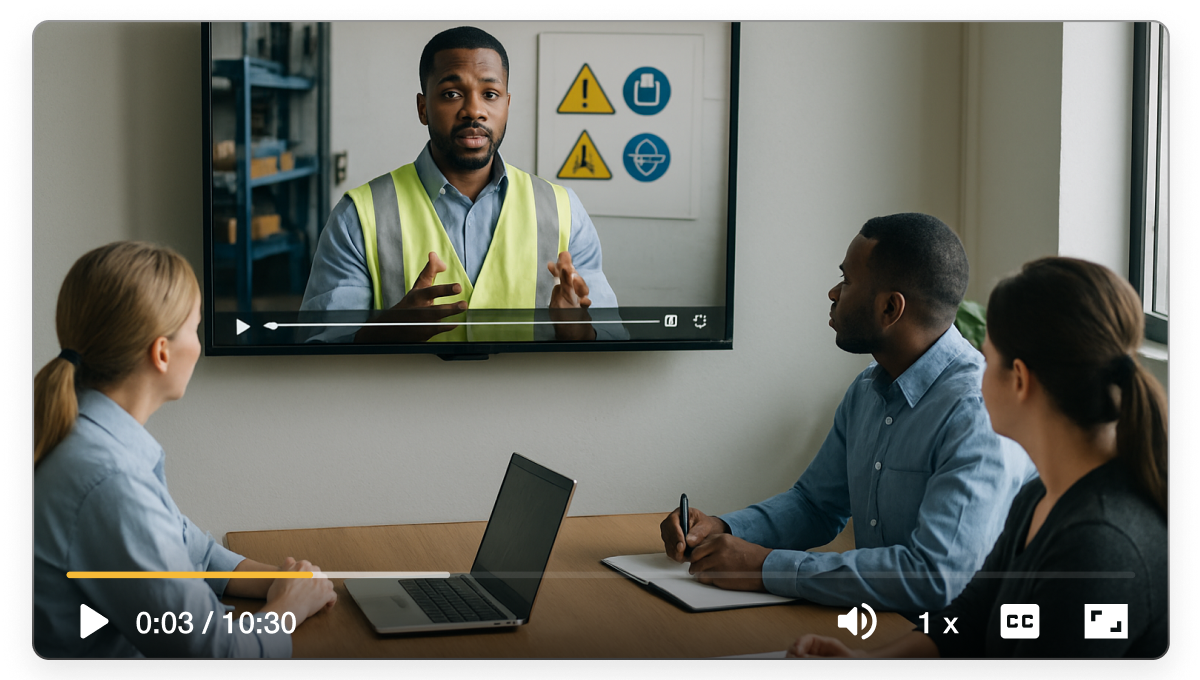 Compliance microlearning video maker in Visla showing a safety trainer delivering clear video content
